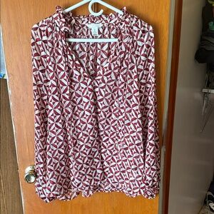 H&M Red and White Geometric Blouse